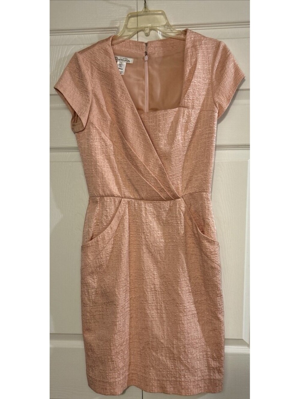 Oscar de la Renta Pink Textured Silk-Blend Cocktail Dress Made In Italy Size 6